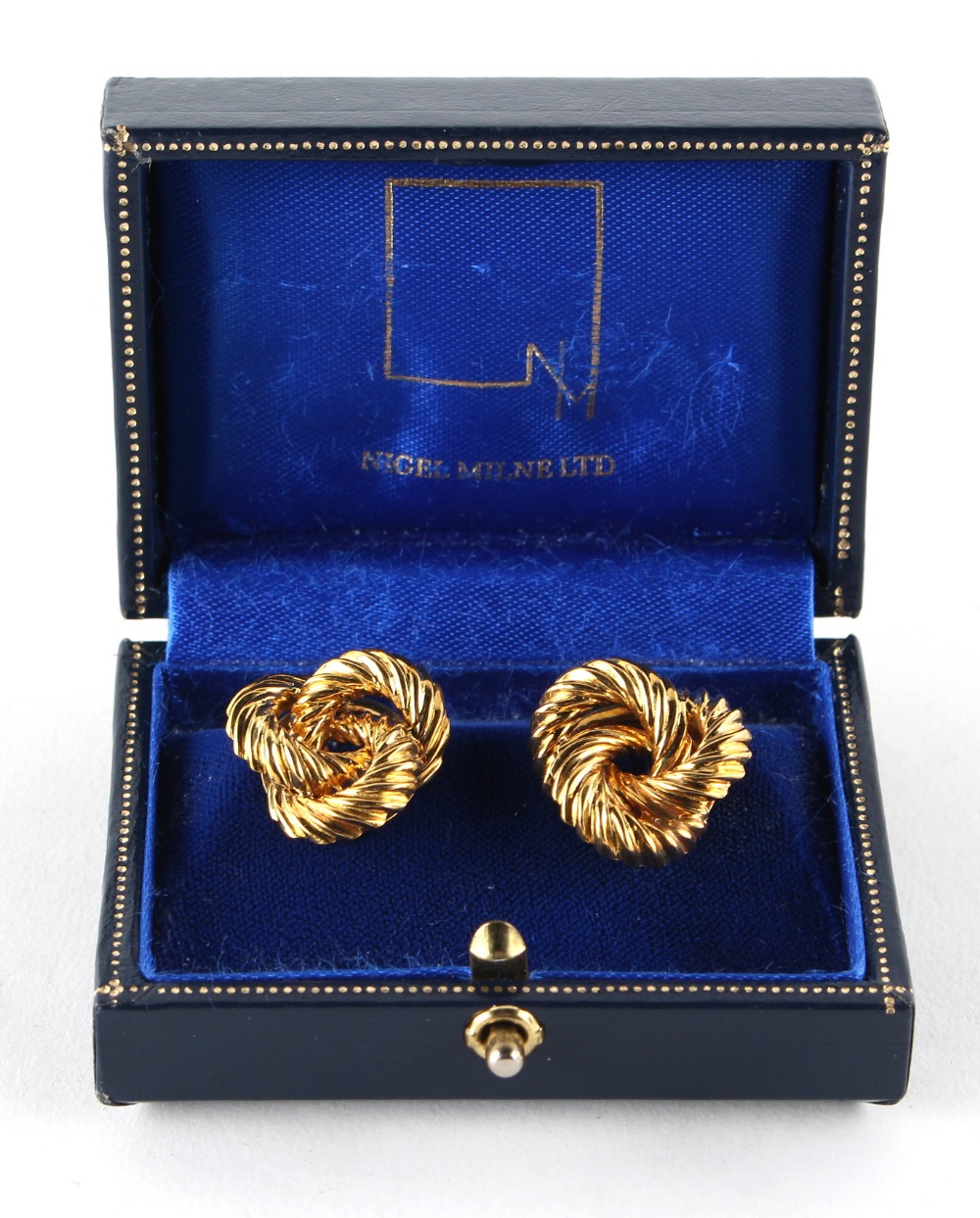 Property of a lady - a pair of modern 18ct yellow gold knot earrings, with clip & post fastenings,