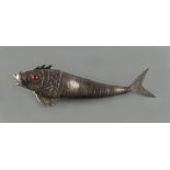 A large Spanish silver articulated model of a fish, mid 20th century, 13ins. (33cms.) long (see