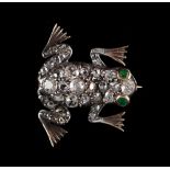 A 19th century yellow gold diamond frog brooch, with Old European cut diamonds & round cut emerald