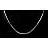 An 18ct white gold diamond set box link necklace, set with twenty-nine graduated round brilliant cut
