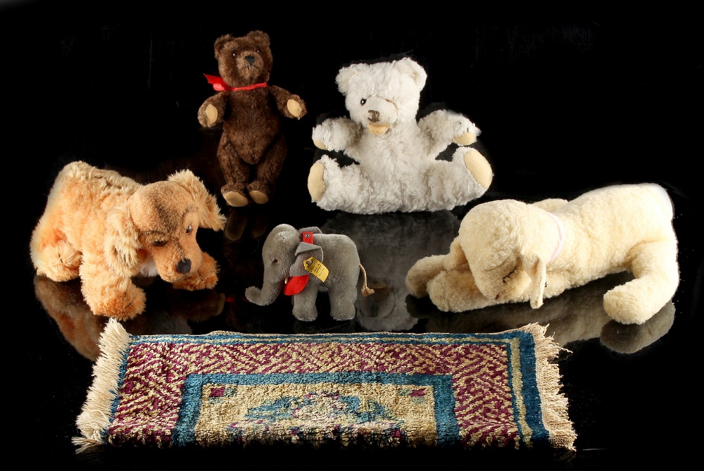 Property of a lady - five soft toys including a Steiff lamb, a Steiff dog, and a Steiff elephant;