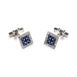 A good pair of 18ct white gold sapphire & diamond cufflinks, each set with twelve square cut