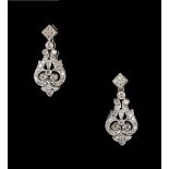 Property of a lady - a pair of Belle Epoque style 18ct white gold diamond pendant earrings, for