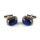 A pair of lapis lazuli & silver cufflinks (2) (see illustration).