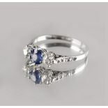 Property of a lady - an 18ct white gold sapphire & diamond three stone ring, set with two Old