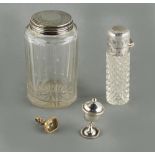Property of a lady - a bag containing assorted items including a Victorian silver topped cut glass