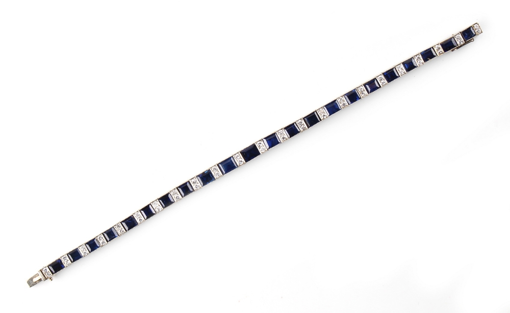 An Art Deco style certificated sapphire & diamond bracelet, the engraved box link setting probably - Image 2 of 2