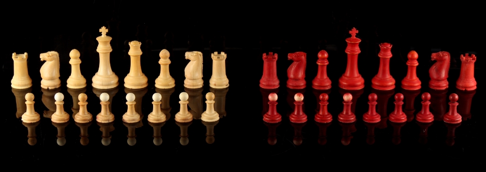 Property of a gentleman - a large 19th century Staunton pattern red stained & natural ivory chess