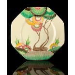 Property of a lady - a Clarice Cliff Bizarre 'Rhodanthe' pattern octagonal plate, 8.7ins. (22cms.)