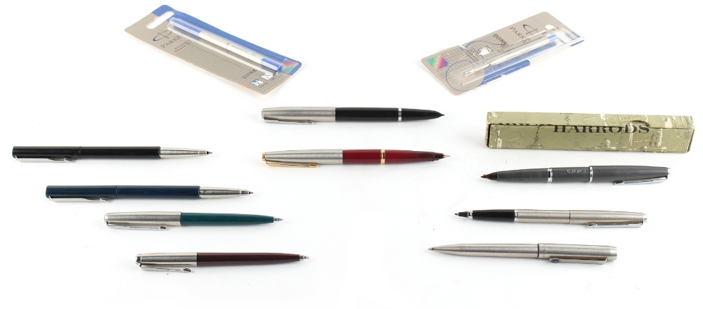 Property of a lady - a group of nine Parker pens including a Parker 21 fountain pen and two Parker