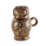 Property of a gentleman - a Leonard Stockley, Weymouth slipware jug & cover modelled as an Owl,