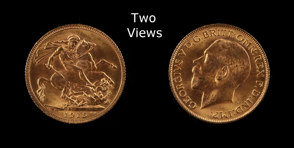Property of a deceased estate - gold coin - a 1915 George V gold full sovereign, in Spink & Son Ltd.
