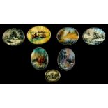 Property of a deceased estate - a collection of seven Russian painted mother-of-pearl brooches,