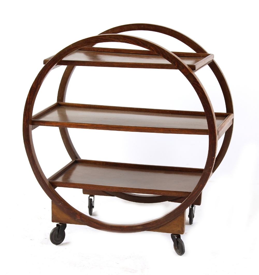 Property of a gentleman - an Art Deco bentwood framed three-tier supper trolley, 32ins. (81.5cms.)