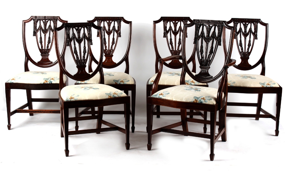 Property of a gentleman - a set of six reproduction Sheraton style dining chairs, including one