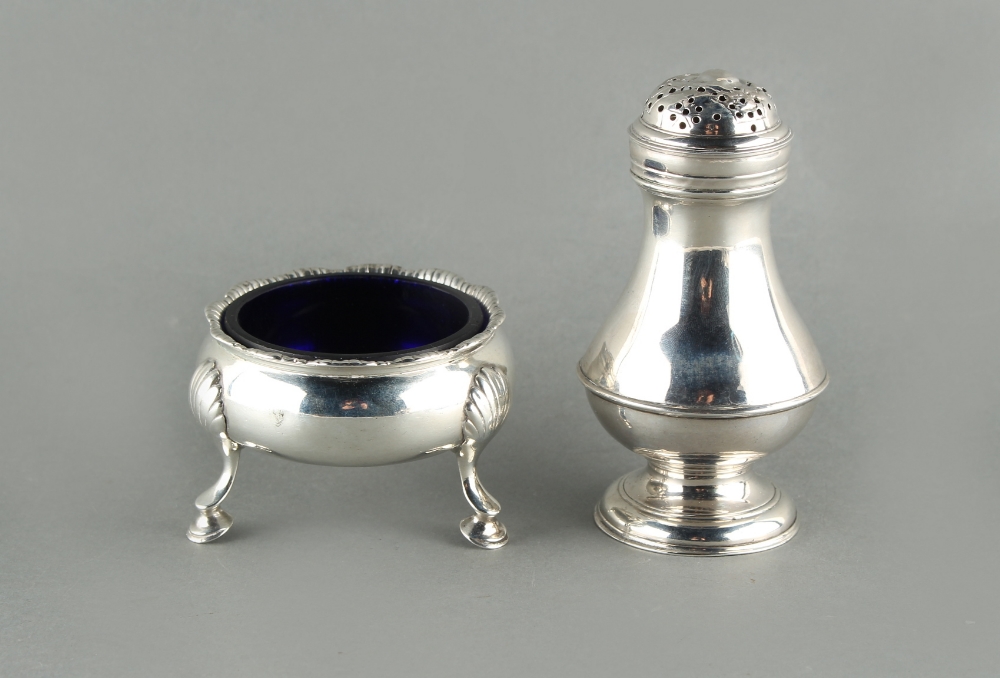 Property of a lady - a George II silver baluster caster, London 1745, 3.85ins. (9.8cms.) high;