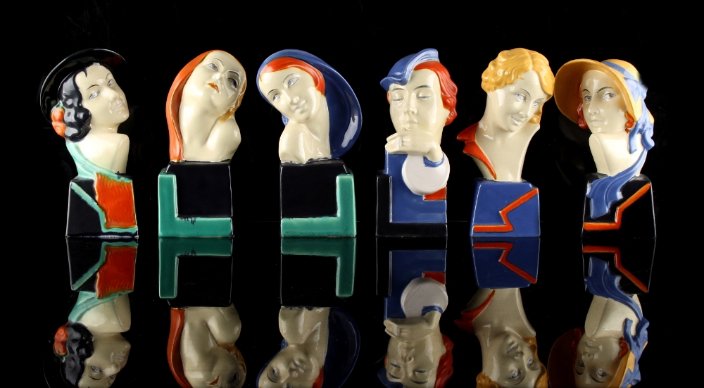 Property of a gentleman - Elly Strobach - a set of six 1930's Art Deco Czechoslovakian painted
