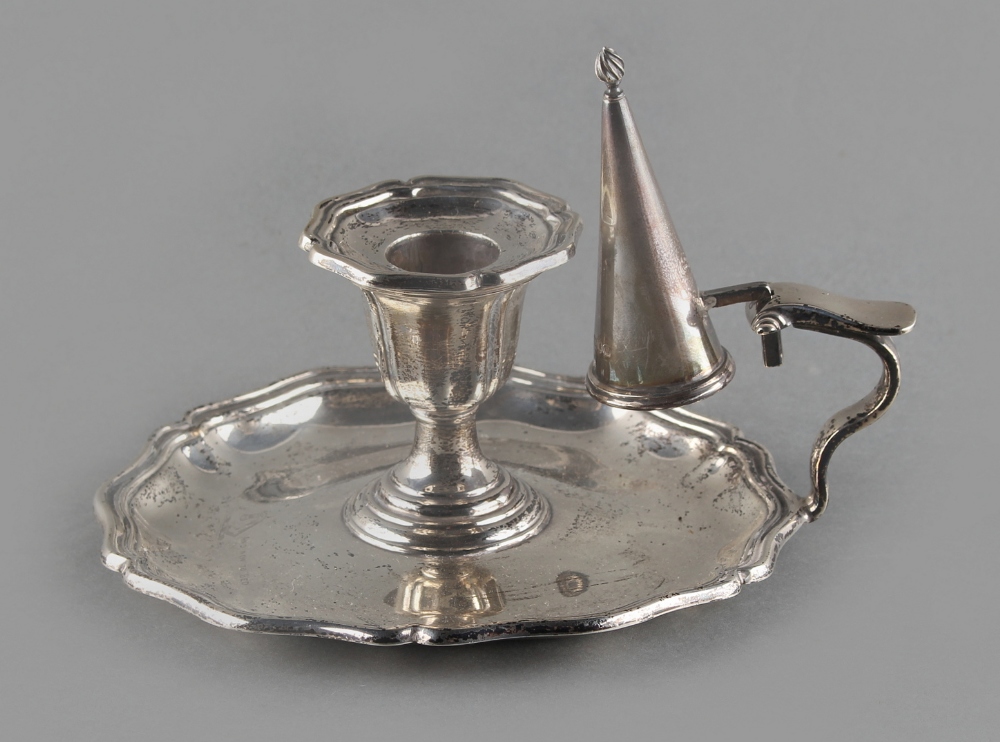 Property of a deceased estate - a late Victorian silver chamberstick, with original snuffer,