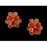 A pair of Boucheron 18ct yellow gold coral flowerhead earrings, with clip fastenings, both signed,