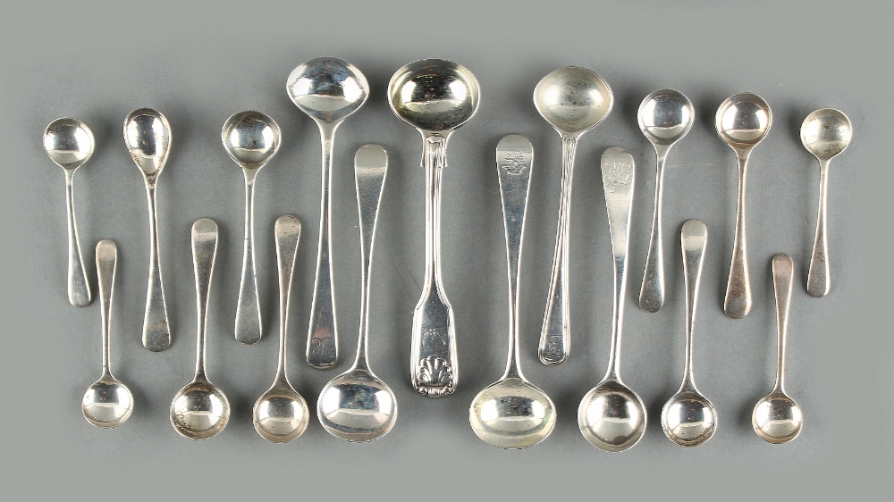 Property of a lady - seventeen silver salt & mustard spoons, Georgian & later, approximately 142