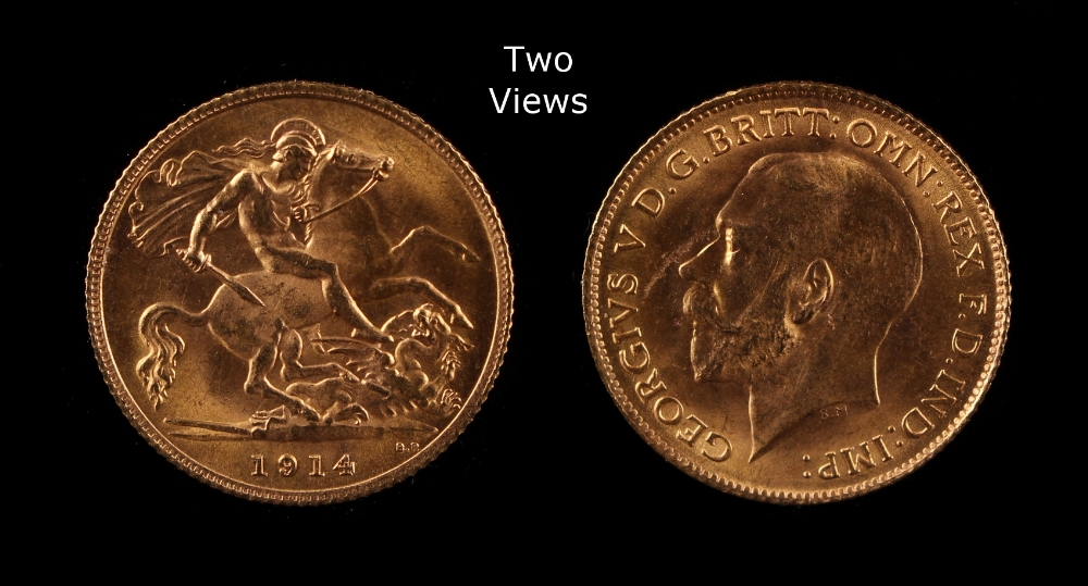 Property of a deceased estate - gold coin - a 1914 George V gold half sovereign, in Spink & Son Ltd.