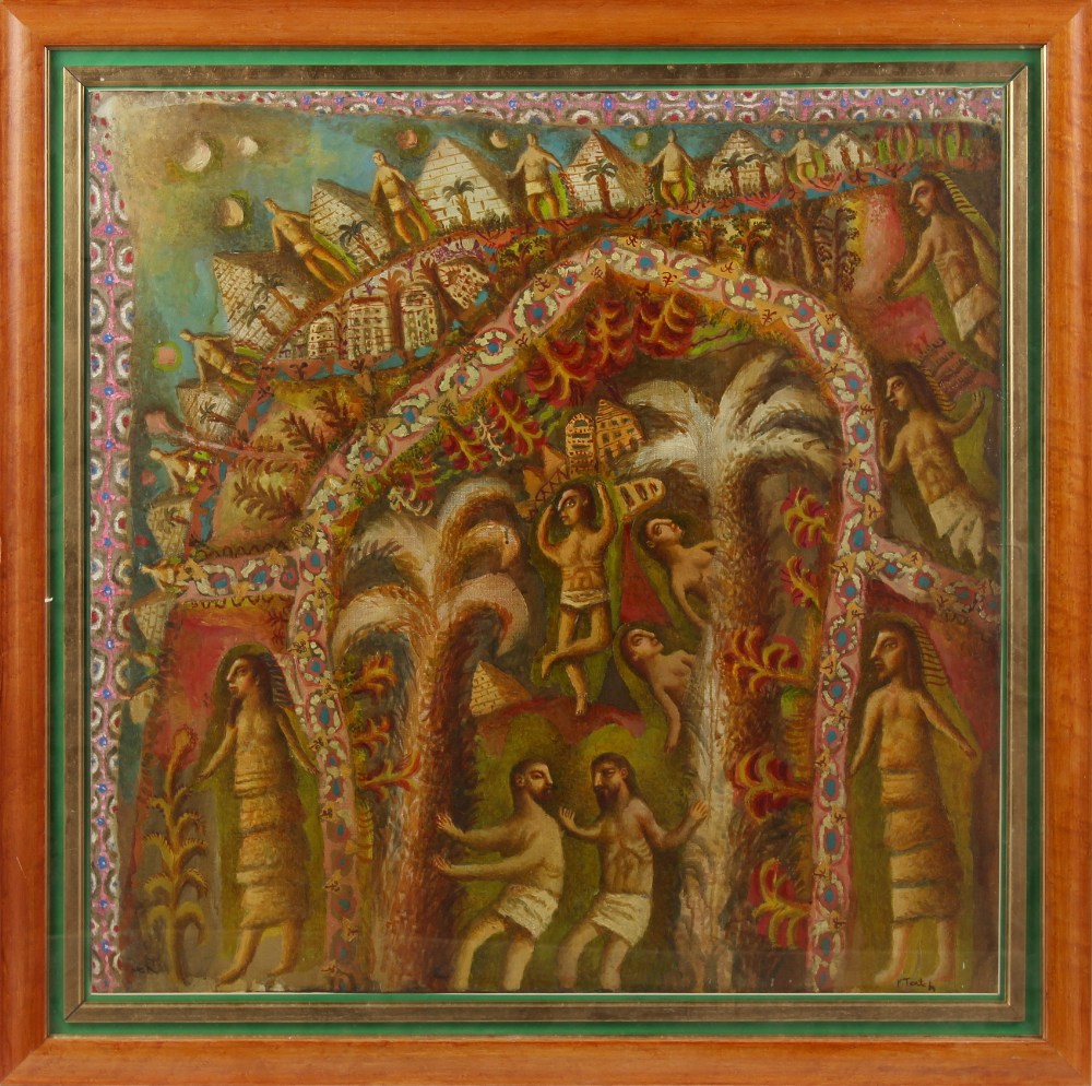 Kim Tkatch (b.1963) - 'EGYPT' - oil on canvas, 31.3 by 31.5ins. (79.5 by 80cms.), in glazed maple