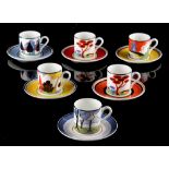 Property of a gentleman - a set of six Wedgwood Clarice Cliff limited edition 'Cafe Chic' coffee