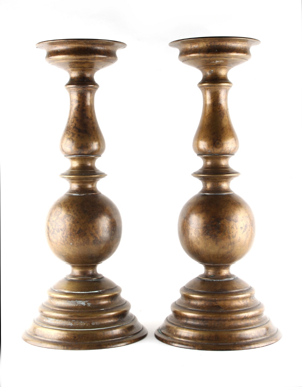 Property of a gentleman - a pair of patinated bronze pricket baluster candlesticks,19.5ins. (49.