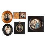 Property of a gentleman - four 19th century portrait miniatures, all framed, the largest 6.5 by 6.