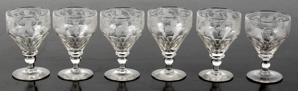 Property of a gentleman - a set of six early 20th century glass rummers with etched vine banding (6)