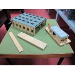 Hornby Dublo Two Rail Plastic Buildings, including double engine shed/goods yard with crane and a