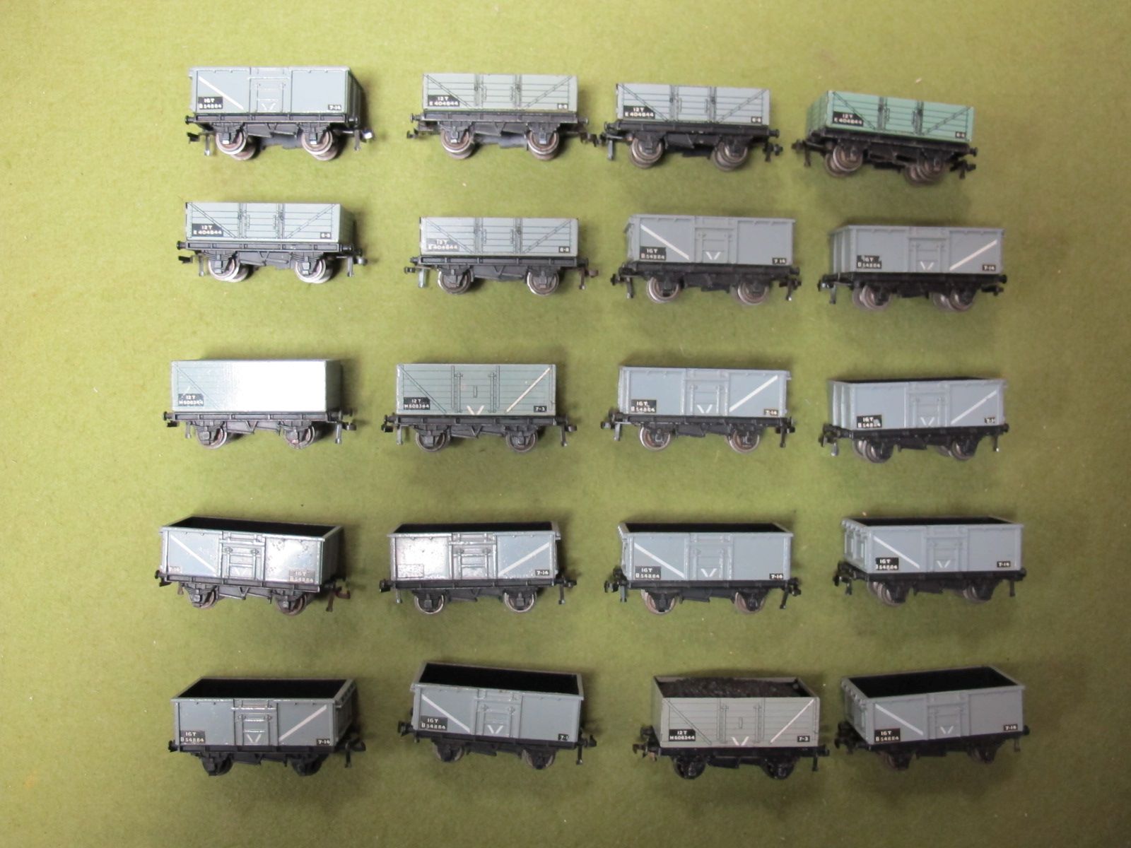 Twenty Hornby Dublo Three Rail Open Wagons, including #32075 Tin Plate Coal Wagons (01), #32055 High