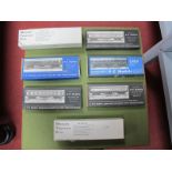 Four 4mm Coach Kits by P.C. Models and two 4mm coach kits by Modern Traction kits, all boxed and