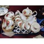 Royal Albert 'Old Country Roses' Tea Set, comprising cake plate, teapot, seven tea plates, seven