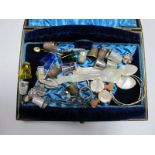 Assorted Thimbles, mother of pearl spoons, bangle, etc.