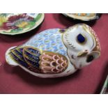 Crown Derby Paperweight as an Owl, with gold coloured stopper, 1st quality.