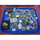 Assorted Costume Brooches, buckle, etc:- One Tray