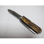 A John Watts Sheffield Multi Blade Coachman/Horseman's Folding Pocket Knife, with amber bone