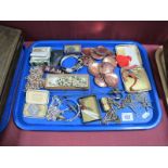 Rosary Beads, two silver hat pins having thistle terminals, cuff links, chains, etc:- One Tray