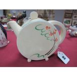 A Clarice Cliff for Wilkinson's Pottery Teapot of Drum Form, hand painted with turquoise border