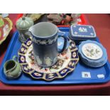 A Pair of Wedgwood Imari Pattern Plates, Wedgwood Jasperware box, Wedgwood jug, etc:- One Tray