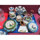 Devon and Torquay Motto Ware, including coffee pot, tulip vase, plaques, butter dish, etc:- One