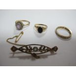 A 9ct Gold Eternity Style Band; together with a 9ct gold cluster dress ring, another and an openwork