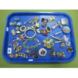 Assorted Costume Brooches, bracelet, earrings, etc:- One Tray