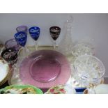 A Cut Glass Fruit Bowl and Water Jug, conical decanter, amethyst plate with six hock glasses:- One