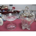 A Waterford Crystal Pedestal Bon Bon Dish; together with a biscuit barrel of lobed form with