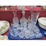 Cut Glassware, including carafe, decanter, condiments, preserve pots, knife rests, owl