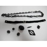 A XIX Century Anchor Link Style Black Necklace, locket pendant with applied floral spray,