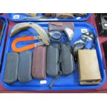 Spectacles in Cases, three pairs of goggles, magnet, etc:- One Tray