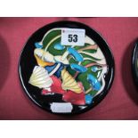 A Moorcroft Pottery Coaster, decorated with the 'Pixie Parasols' design by Emma Bossons, shape 780/